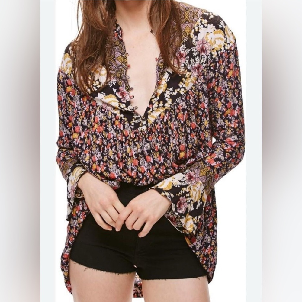 Free People Wildflower Fields Floral Tunic Bell Sleeves Size XS